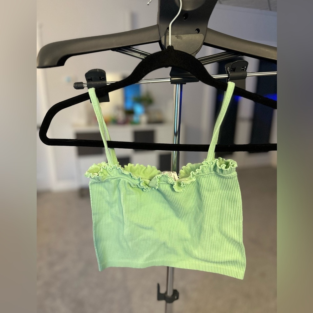 ✨Zara Lime Green Ruffle Trim Top | XS-Small | Stretchy - Picture 3 of 7